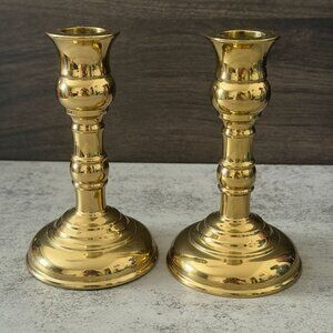 Vintage Virginia Metalcrafters Brass Single Taper Candlesticks Set of Two 5.25"